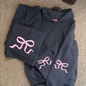 Cozy Gray Bow Hoodie and Sweatpants Set